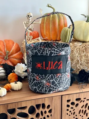 Red Spiderweb Trick or Treat Bag, Trick or Treat Bucket