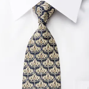 Renoma Men's Silk Tie Gold Baroque On Navy Sparkling With Rhinestones