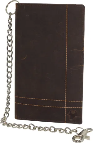 RFID Blocking Bifold Vintage Leather Credit Card ID Holder Long Steel Chain Wallet