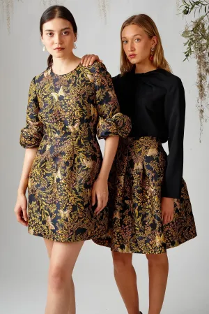 Rosette Dress - Gold Metallic Butterfly Jacquard
