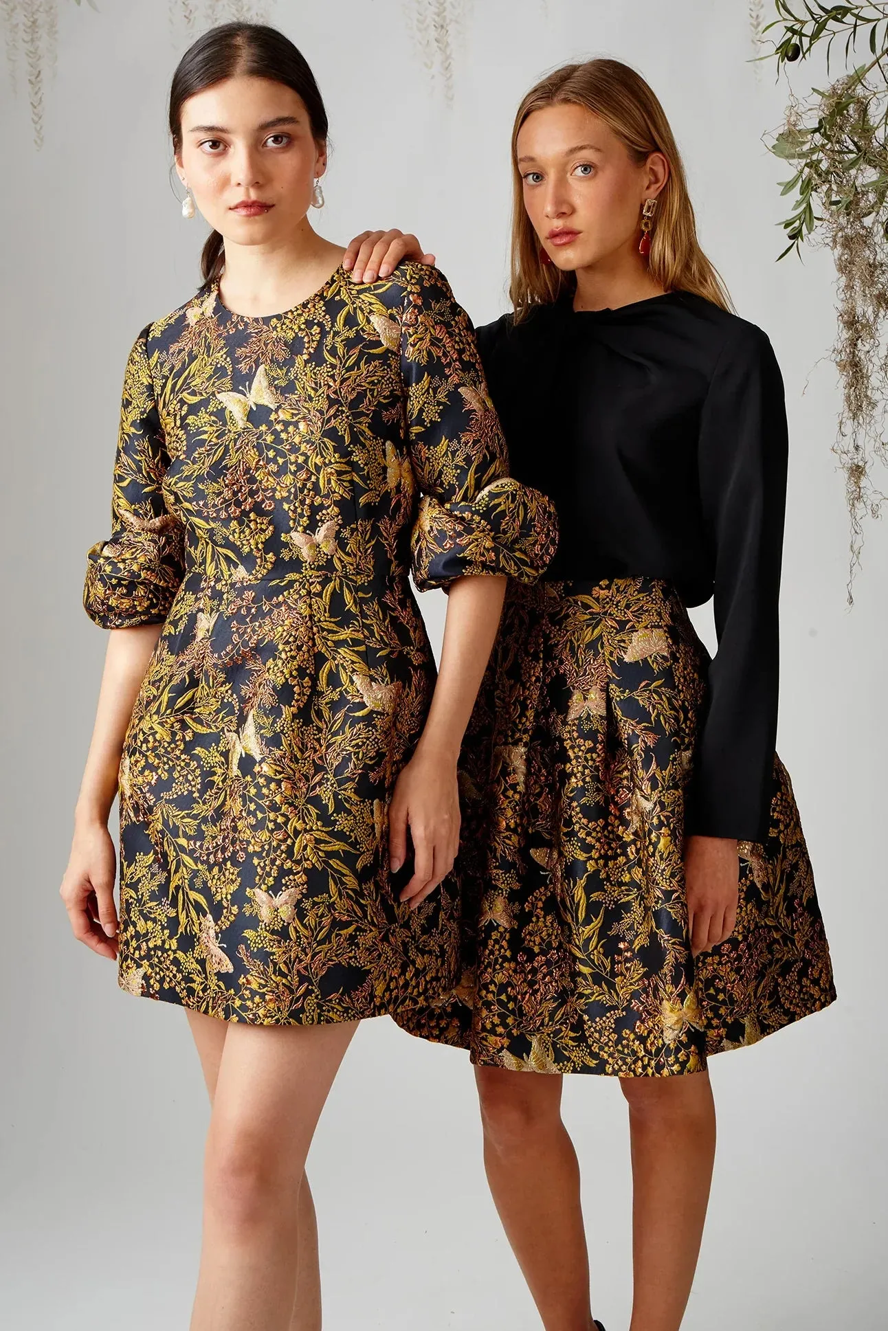 Rosette Dress - Gold Metallic Butterfly Jacquard
