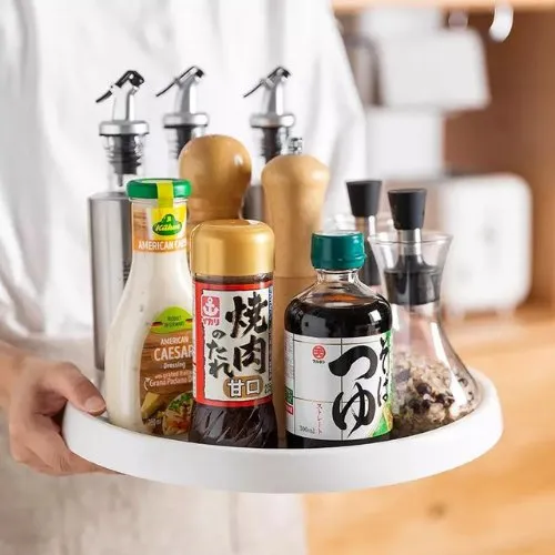 Rotating Spice Storage Organizer, Non-Slip Rack Tray