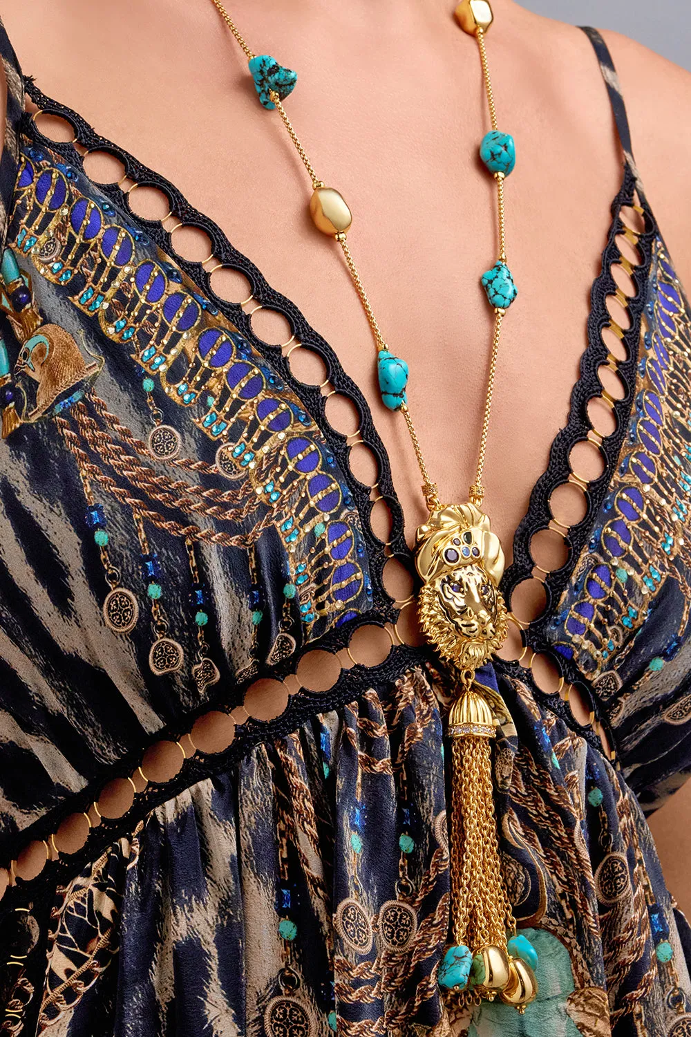 SACRED SYMBOLS LONG JAGGI NECKLACE GOLD