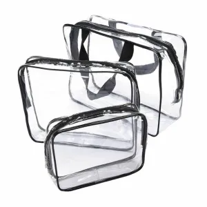 (Set of 3) Cosmetic Make Up Bag Hand Luggage Necessaire Organizer Bag with Zipper - Transparent