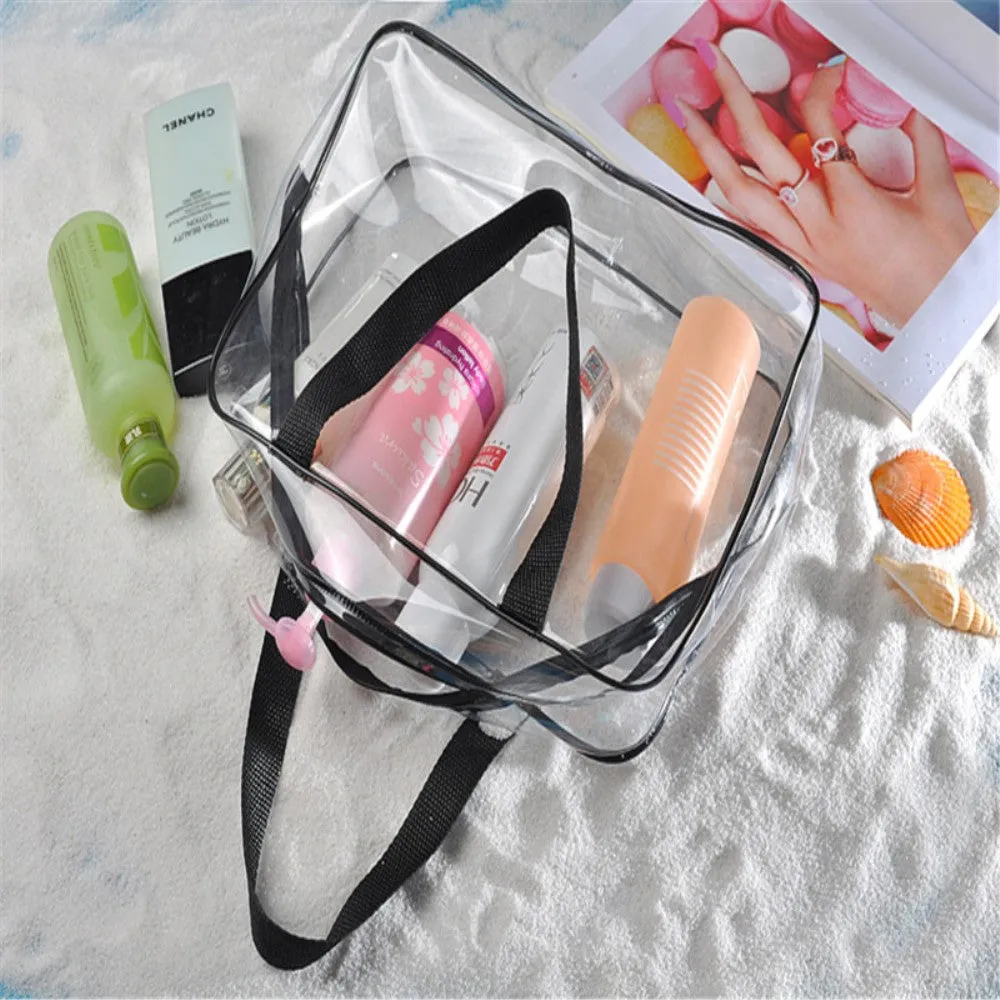 (Set of 3) Cosmetic Make Up Bag Hand Luggage Necessaire Organizer Bag with Zipper - Transparent