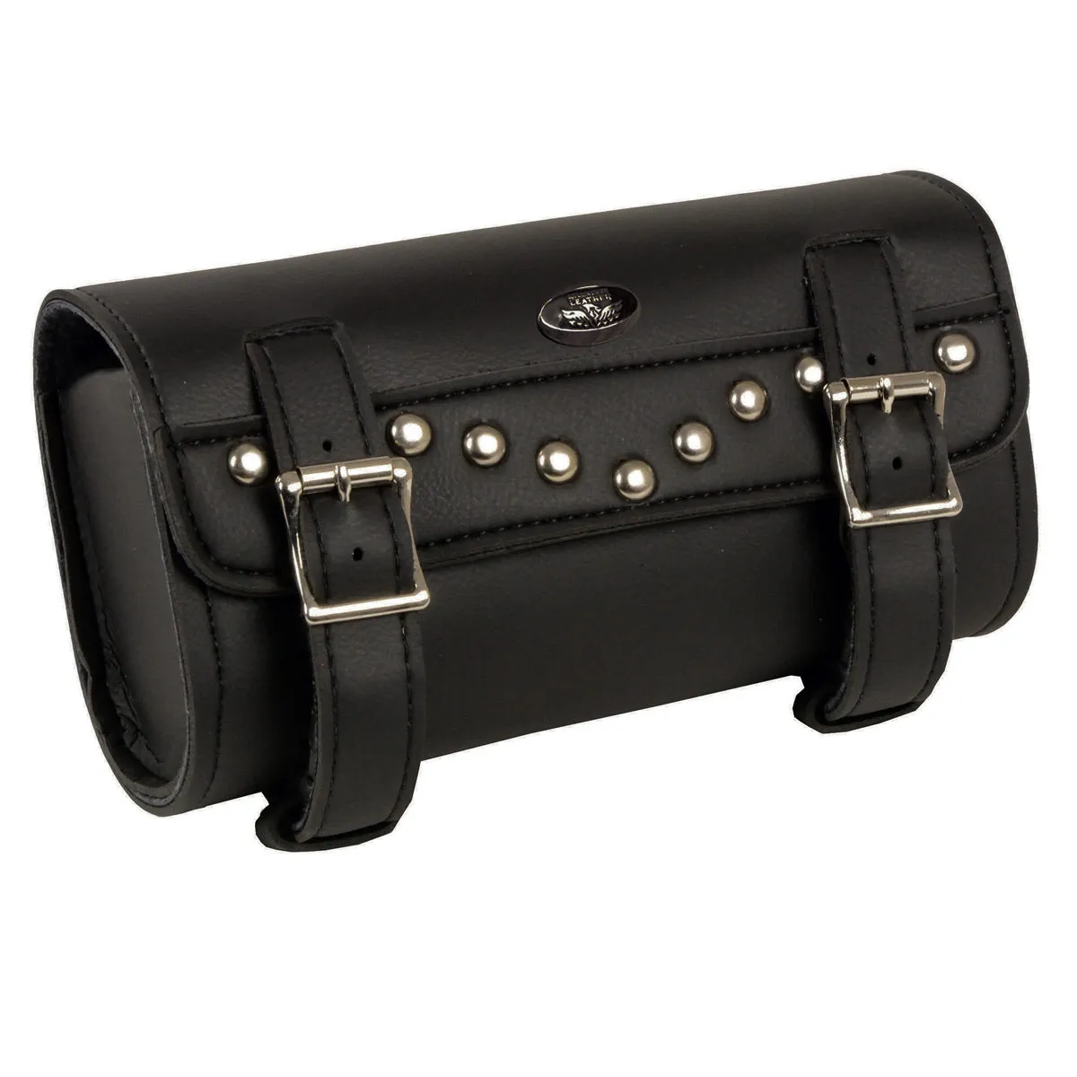 SH49801 Black PVC Large Two Buckle Studded Tool Bag for Motorcycles