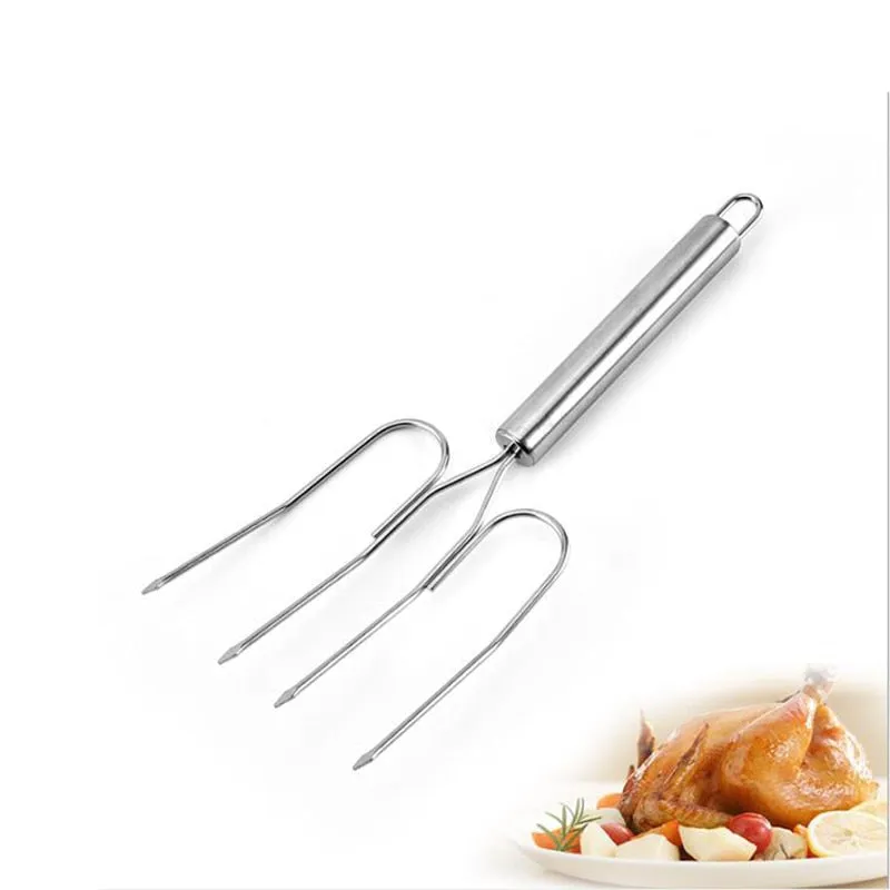 Stainless Steel BBQ Large Roast Chicken Fork, Outdoor Barbecue Meat Poultry Tools