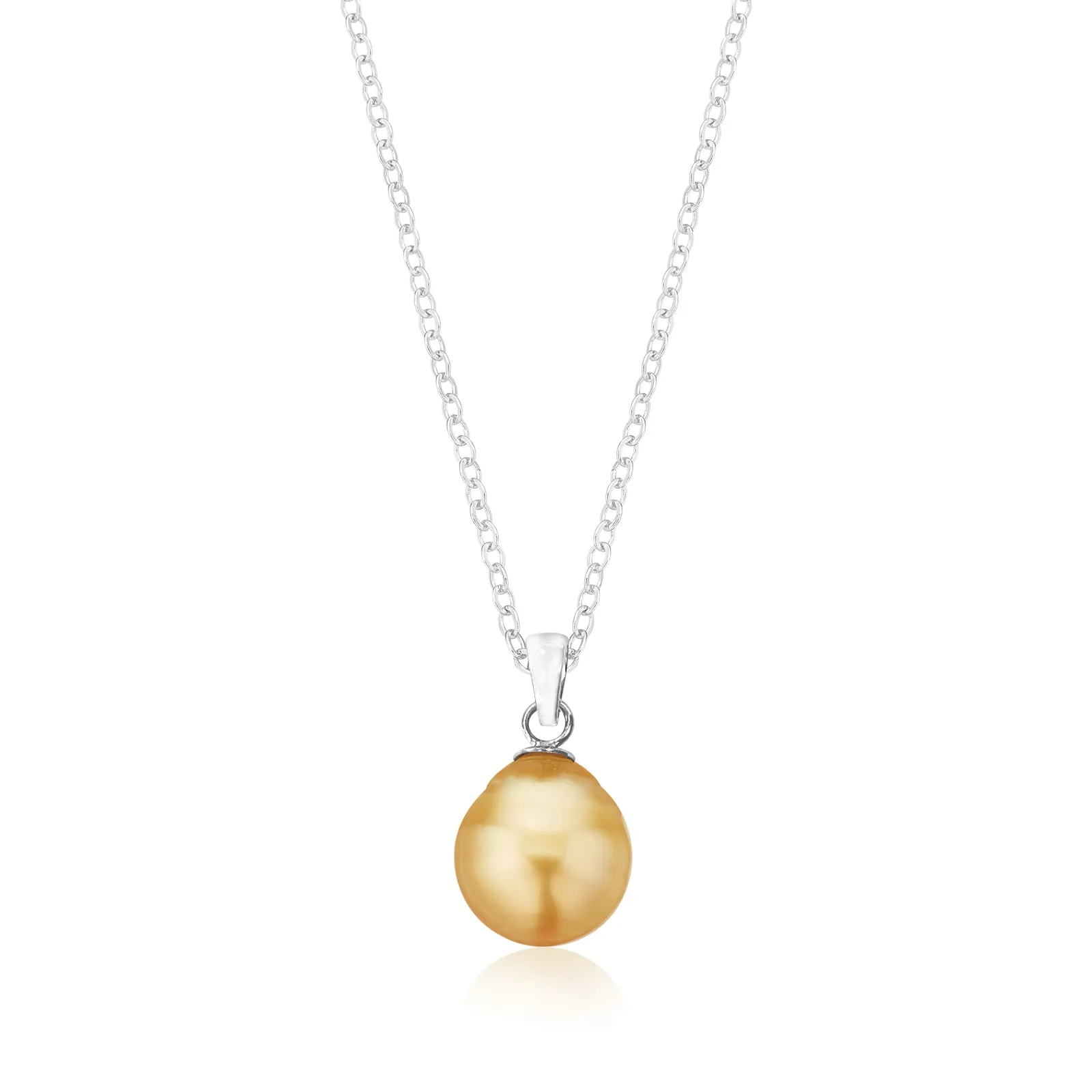 Sterling Silver 9-11mm Golden South Sea Pearl Pendant
