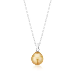 Sterling Silver 9-11mm Golden South Sea Pearl Pendant