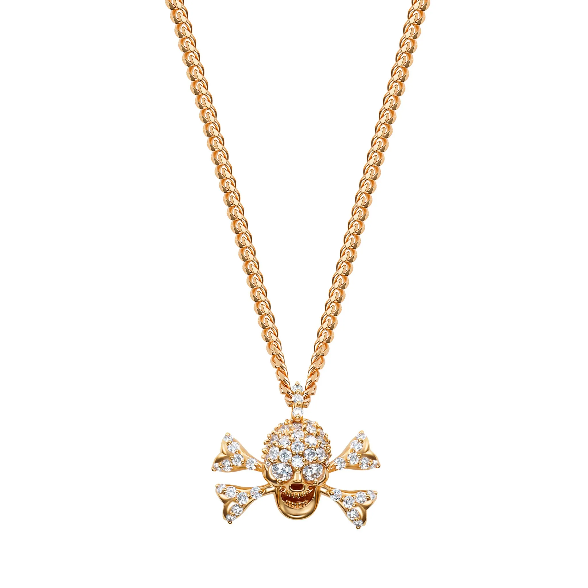StingHD Spectre Radiance: Diamond-Adorned 18K Rose Gold Skull Necklace