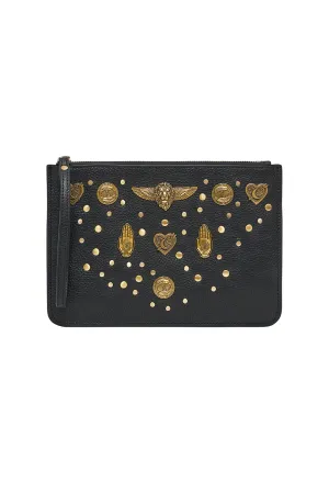 STUDDED LEATHER CLUTCH SOLID BLACK