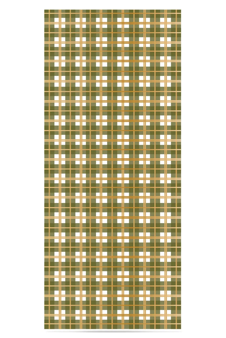Tartan Linen Tablecloth in Gold and Avocado Green