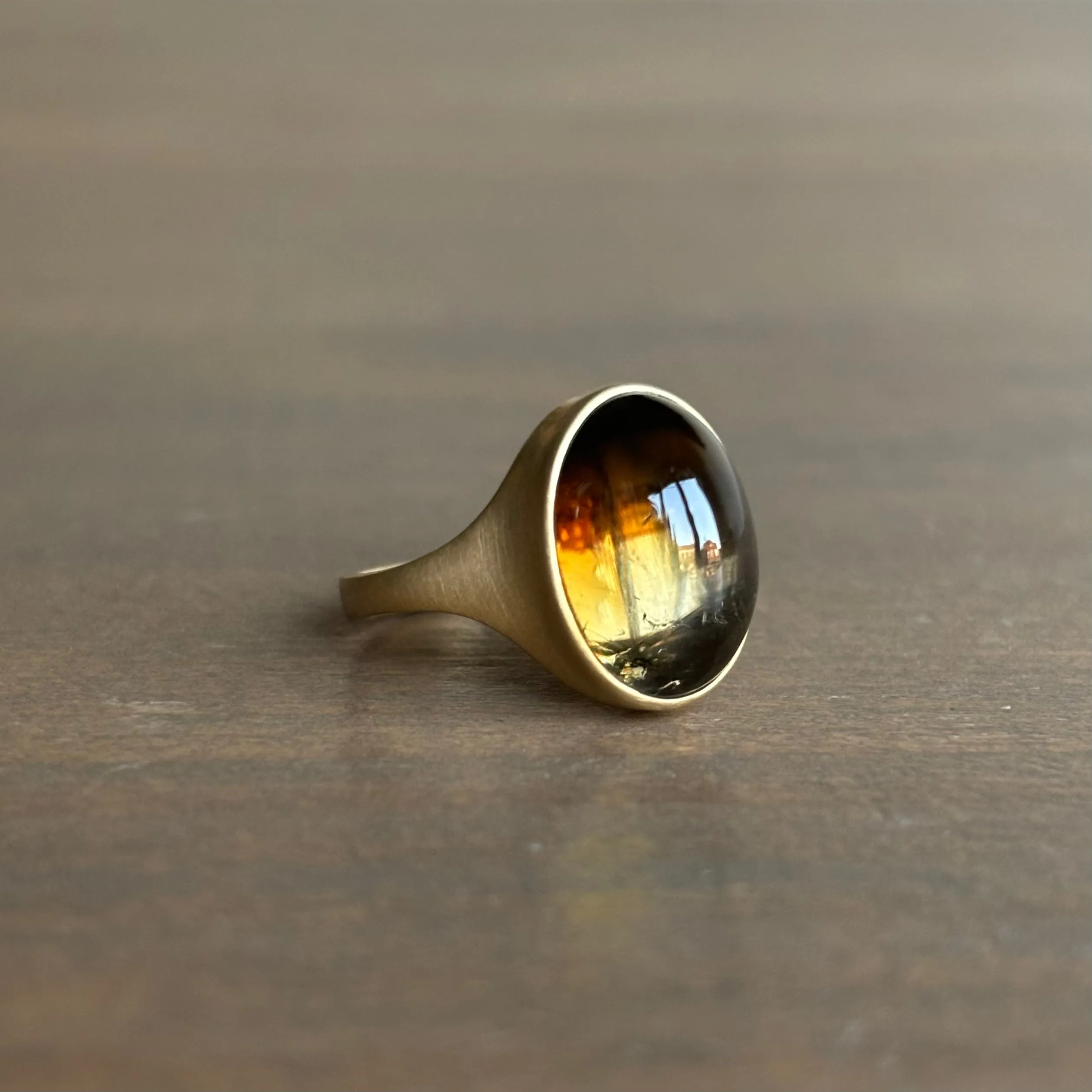 Tawny Brown Tourmaline Cabochon Cast Ring