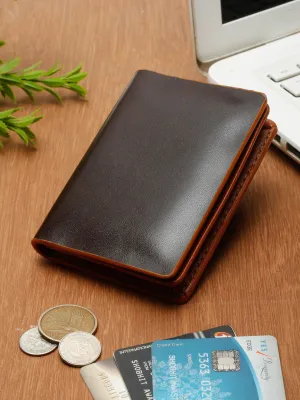 Teakwood Leather Two Fold Brown Card Wallet - Clearance sale