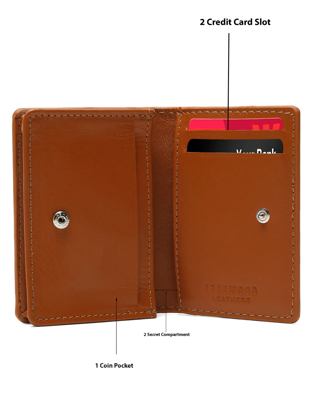 Teakwood Leather Two Fold Brown Card Wallet - Clearance sale