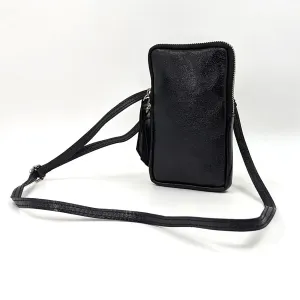Tempest Black Metallic leather crossbody phone purse bag