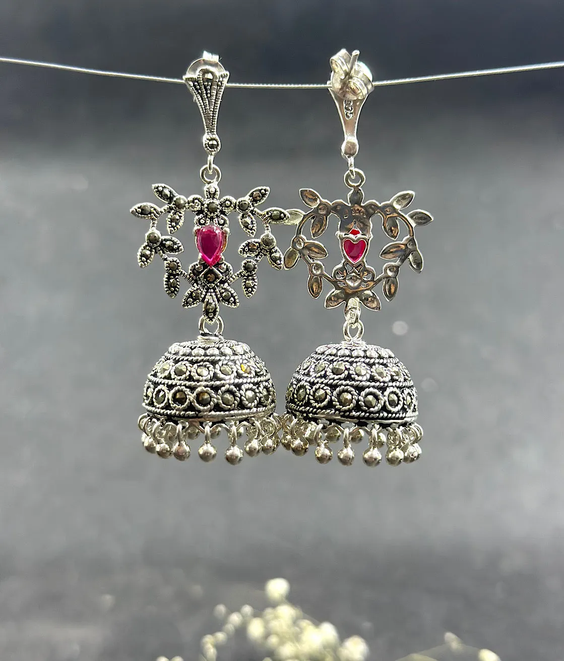 The Serene Silver Marcasite Jhumkas