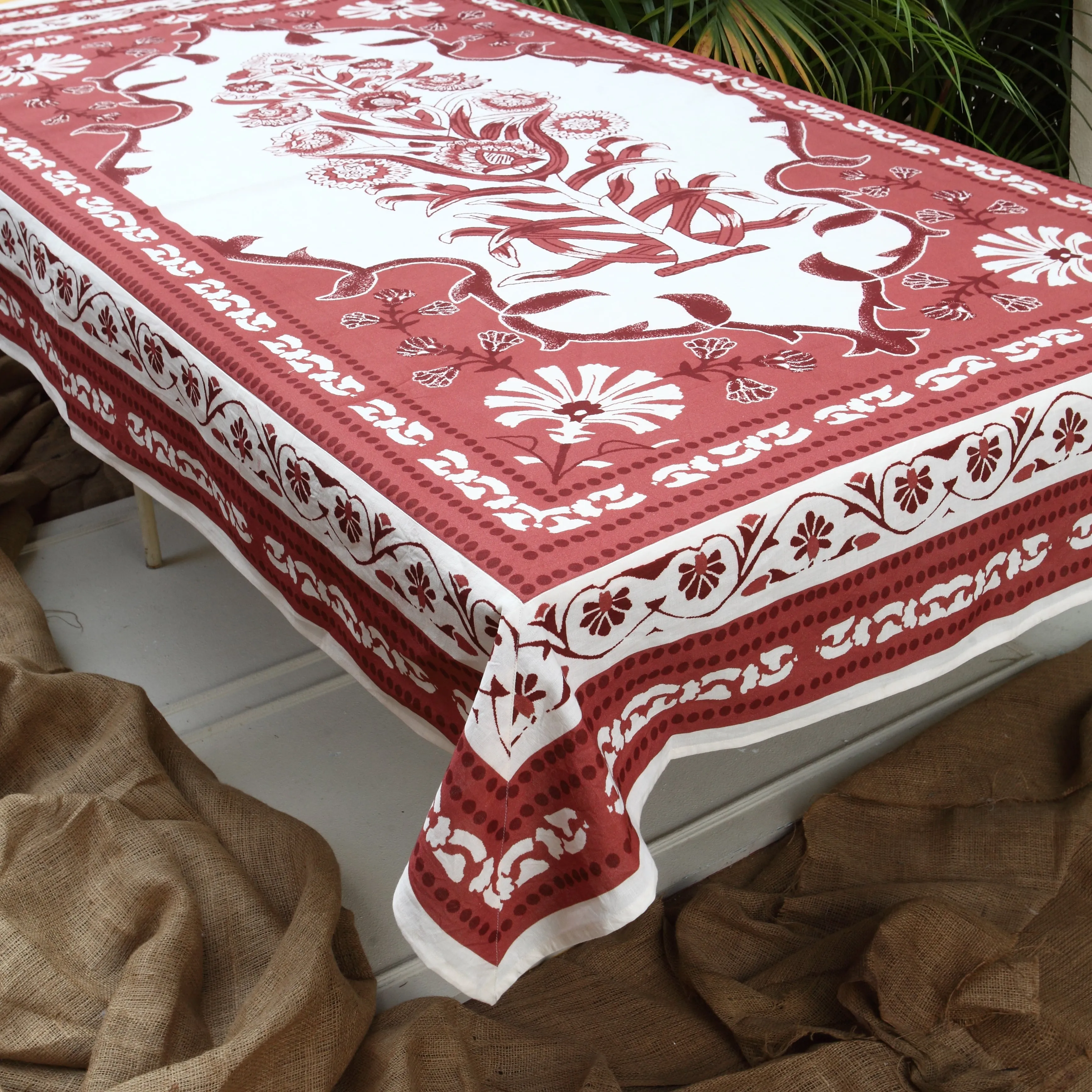Tripolia Ruby Linen Cotton Tablecloth - Made To Order
