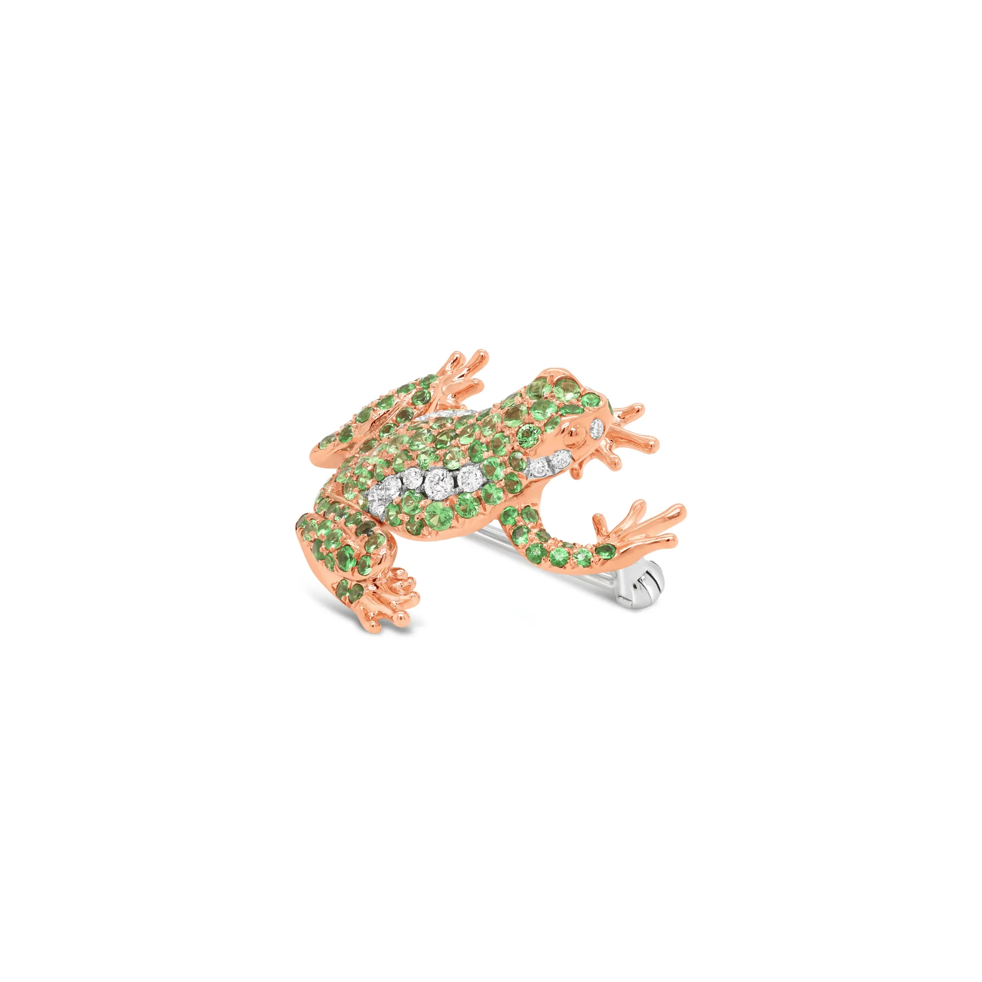 Tsavorite Garnet & Diamond Frog Brooch
