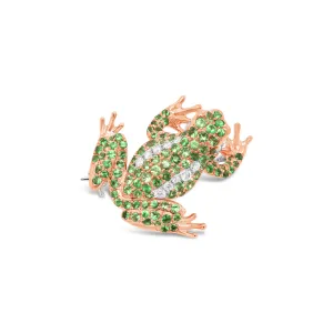 Tsavorite Garnet & Diamond Frog Brooch