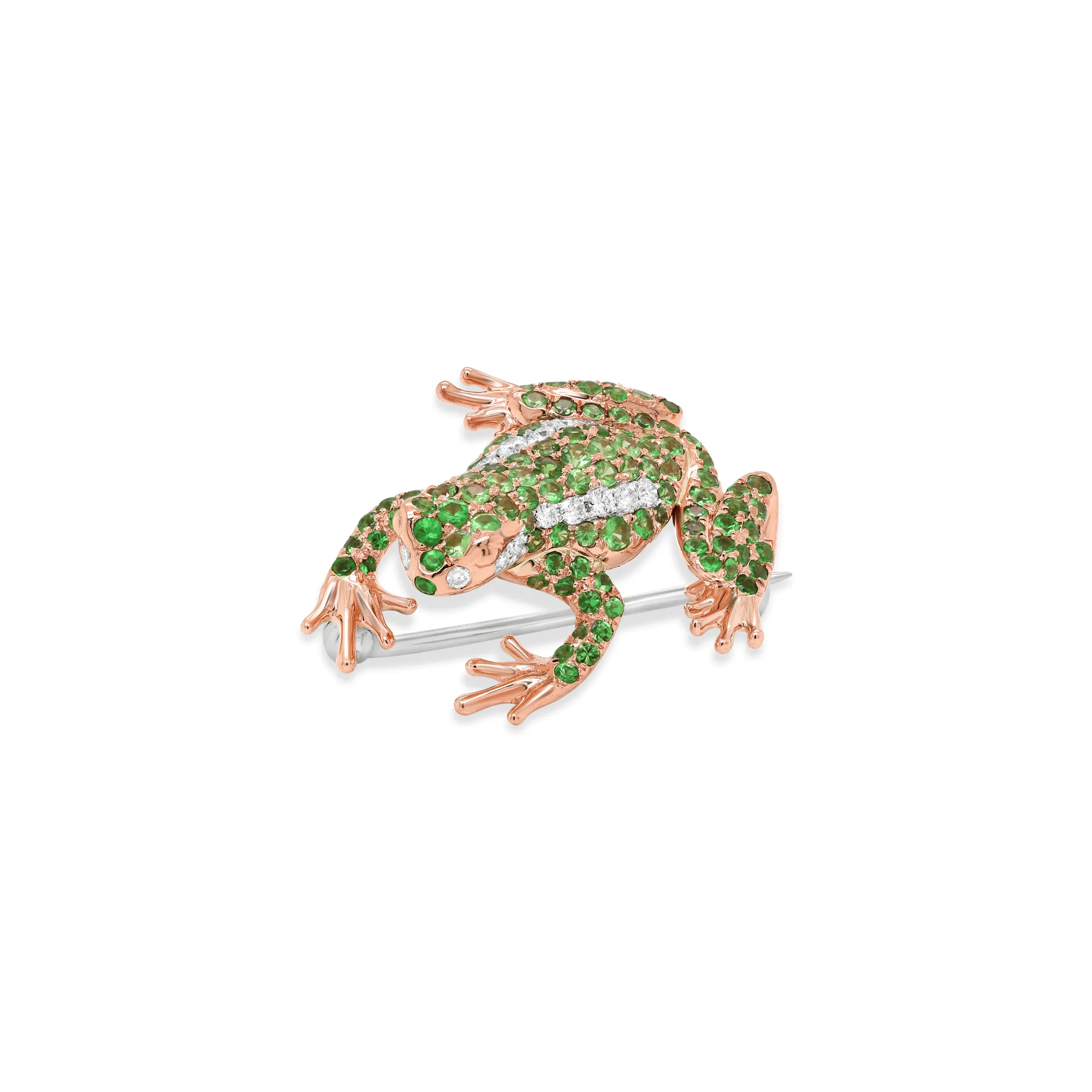 Tsavorite Garnet & Diamond Frog Brooch