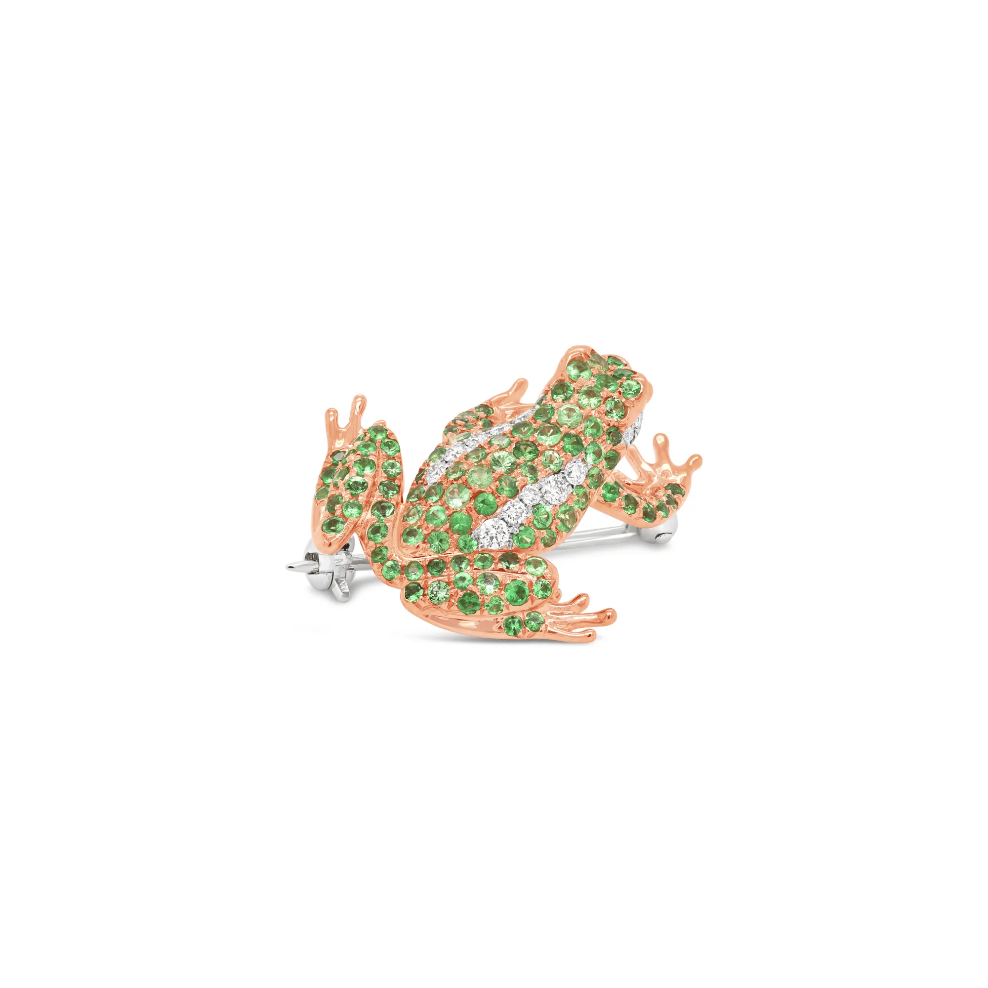 Tsavorite Garnet & Diamond Frog Brooch