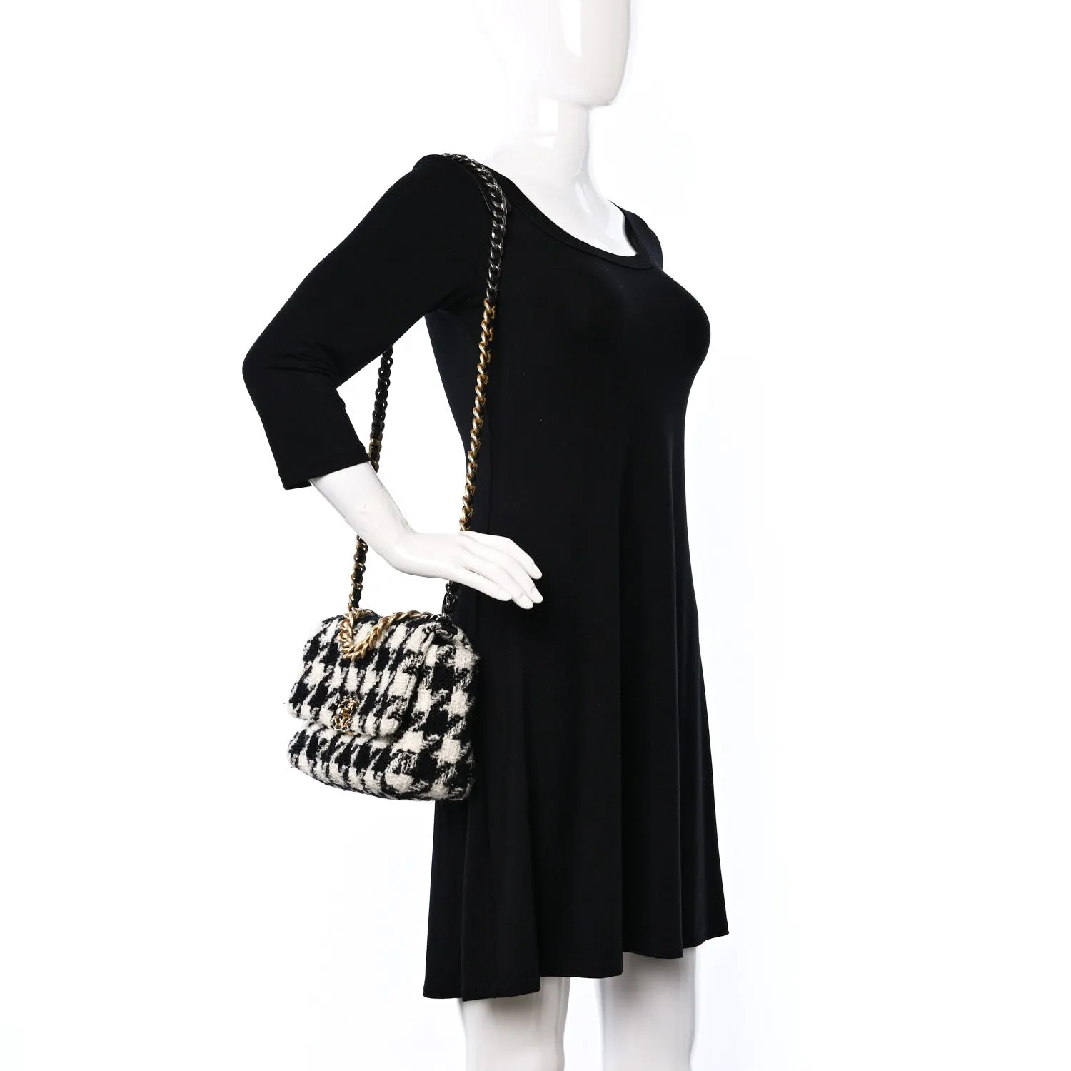 Tweed Quilted Medium Chanel 19 Flap Black Ecru White