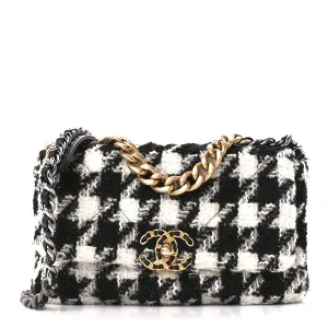 Tweed Quilted Medium Chanel 19 Flap Black Ecru White