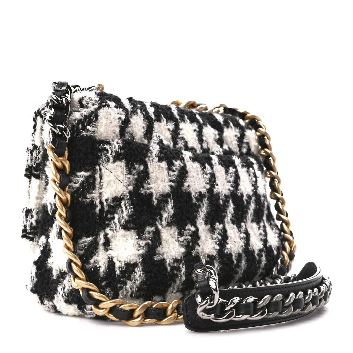 Tweed Quilted Medium Chanel 19 Flap Black Ecru White