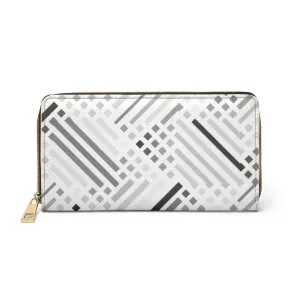 Uniquely You Womens Wallet - Zip Purse / White & Grey Geometric Lines