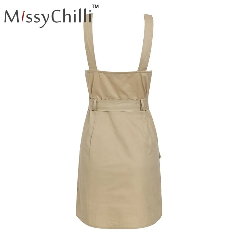 VenusFox Elegant casual backless Sexy button belt summer dress