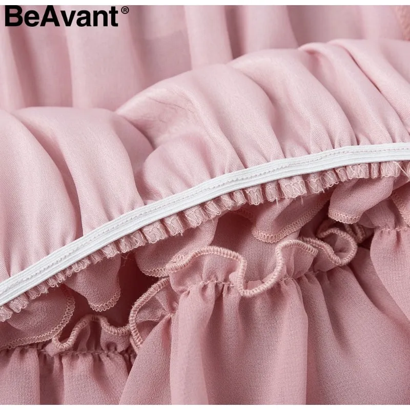 VenusFox Off shoulder ruffle pleated pink Elegant dress