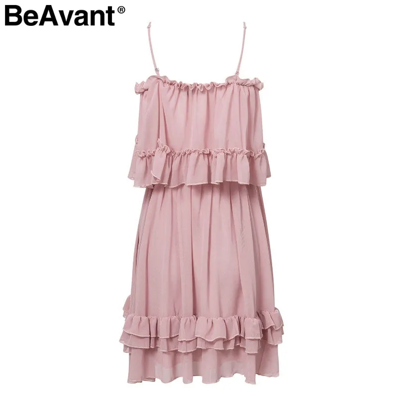 VenusFox Off shoulder ruffle pleated pink Elegant dress