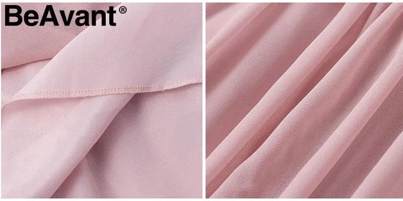 VenusFox Off shoulder ruffle pleated pink Elegant dress