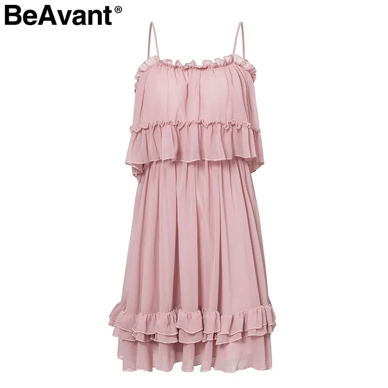 VenusFox Off shoulder ruffle pleated pink Elegant dress
