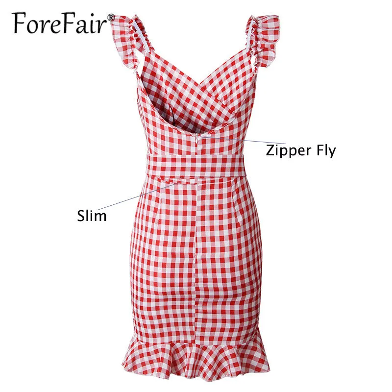 VenusFox Plaid vintage ruffle backless wrap Sexy Dresses