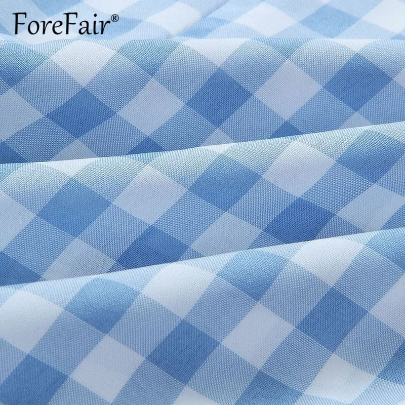 VenusFox Plaid vintage ruffle backless wrap Sexy Dresses