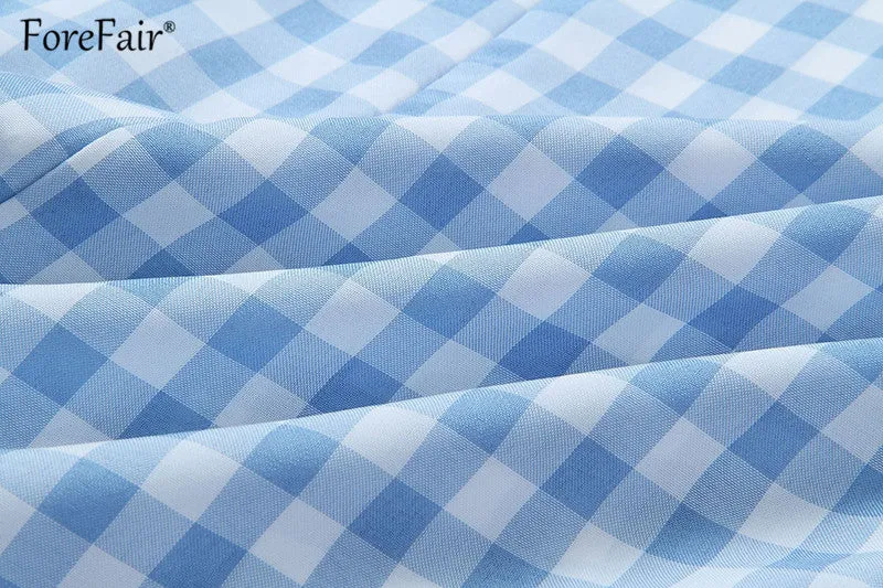 VenusFox Plaid vintage ruffle backless wrap Sexy Dresses