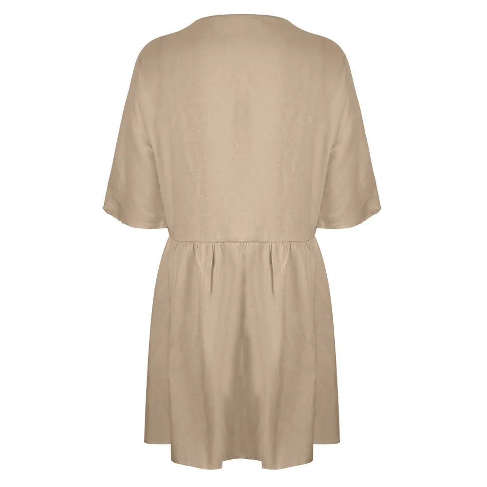 VenusFox Sexy V-neck Buttons Elegant Casual Loose Dresses