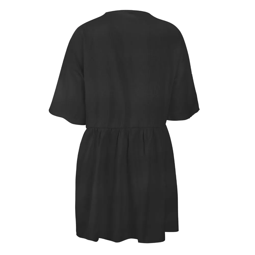 VenusFox Sexy V-neck Buttons Elegant Casual Loose Dresses