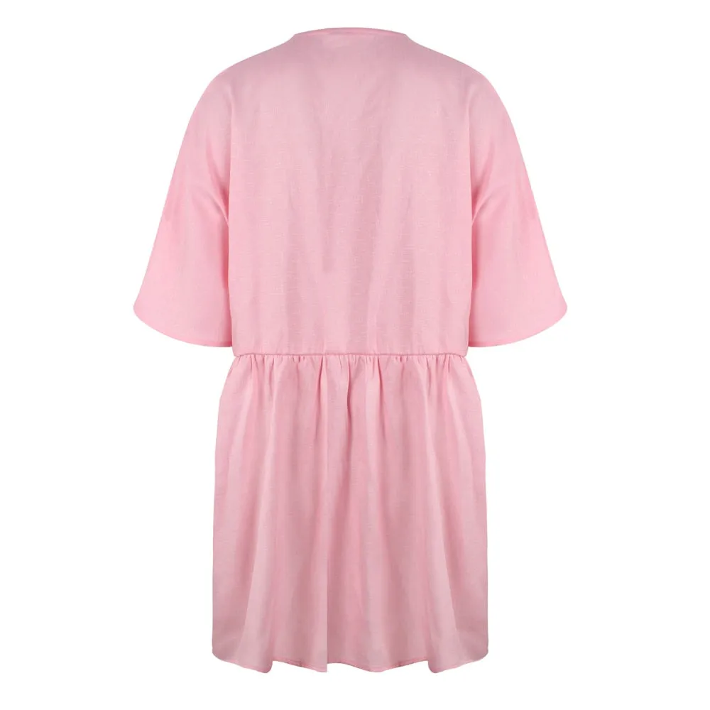 VenusFox Sexy V-neck Buttons Elegant Casual Loose Dresses