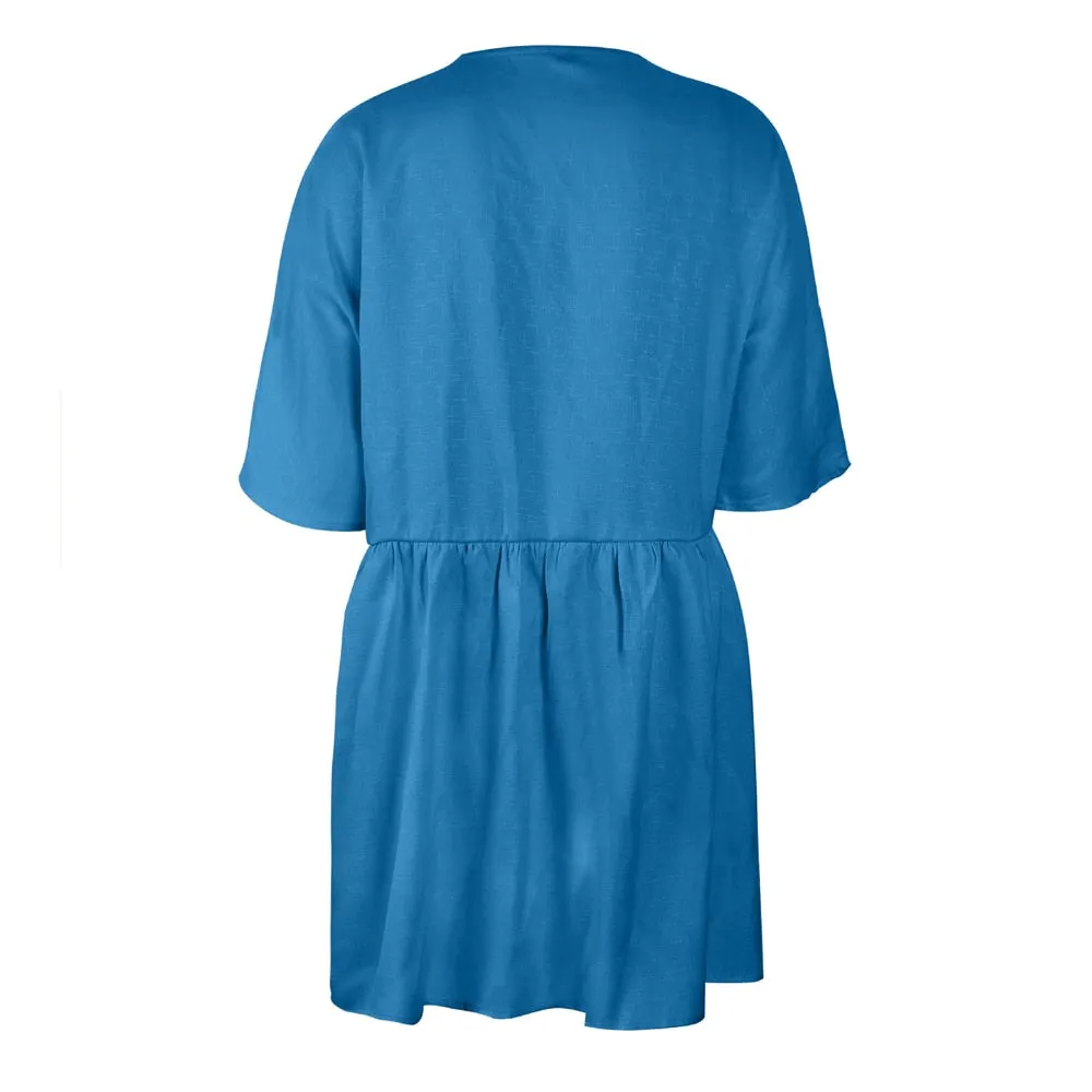 VenusFox Sexy V-neck Buttons Elegant Casual Loose Dresses