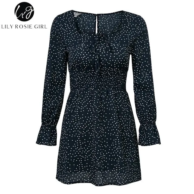 VenusFox Square Collar Casual Dot Short Boho Dress