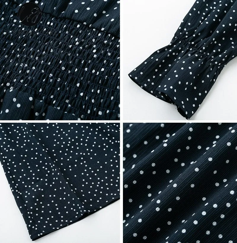 VenusFox Square Collar Casual Dot Short Boho Dress
