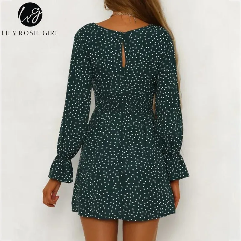 VenusFox Square Collar Casual Dot Short Boho Dress