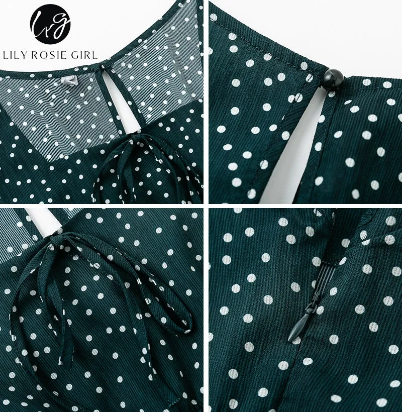 VenusFox Square Collar Casual Dot Short Boho Dress