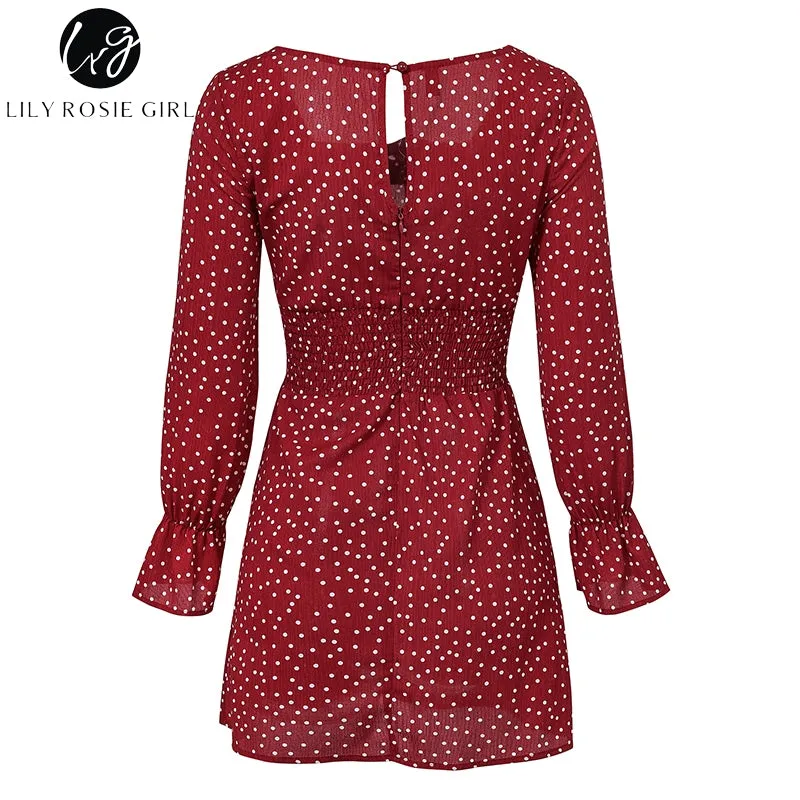 VenusFox Square Collar Casual Dot Short Boho Dress