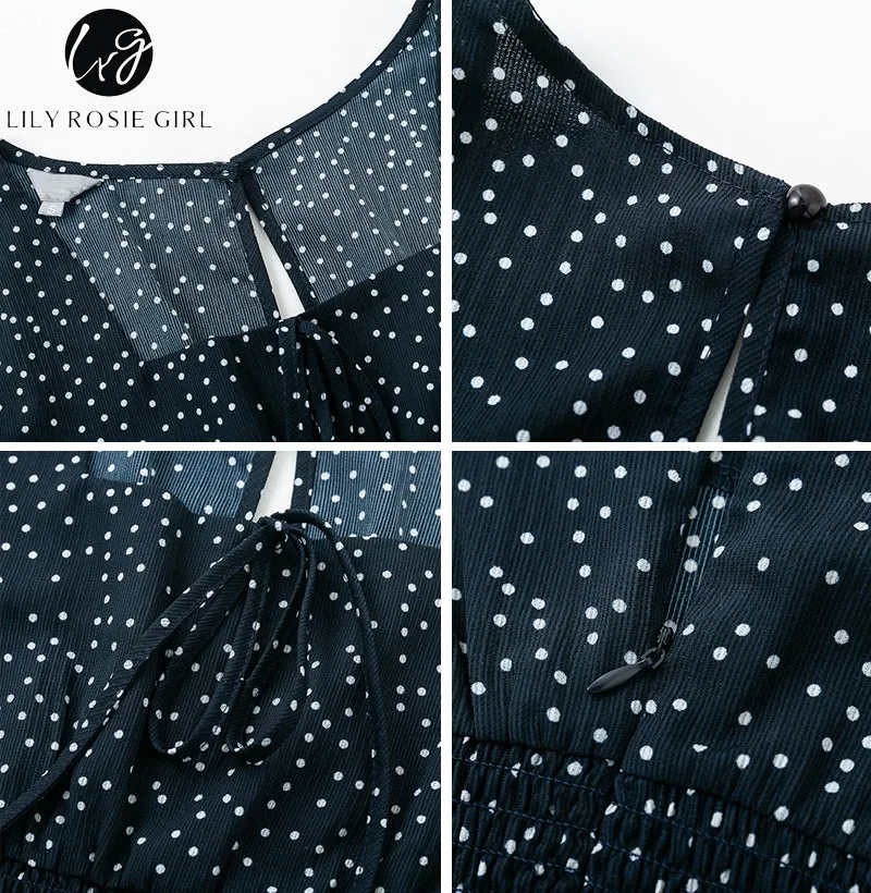 VenusFox Square Collar Casual Dot Short Boho Dress
