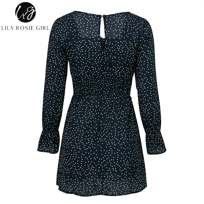 VenusFox Square Collar Casual Dot Short Boho Dress