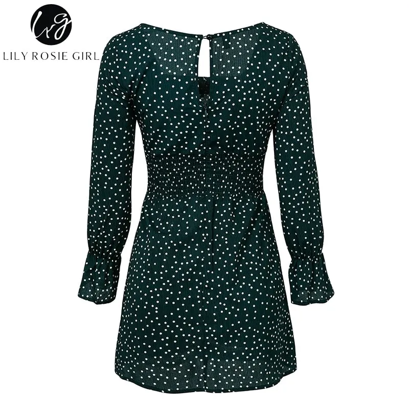 VenusFox Square Collar Casual Dot Short Boho Dress